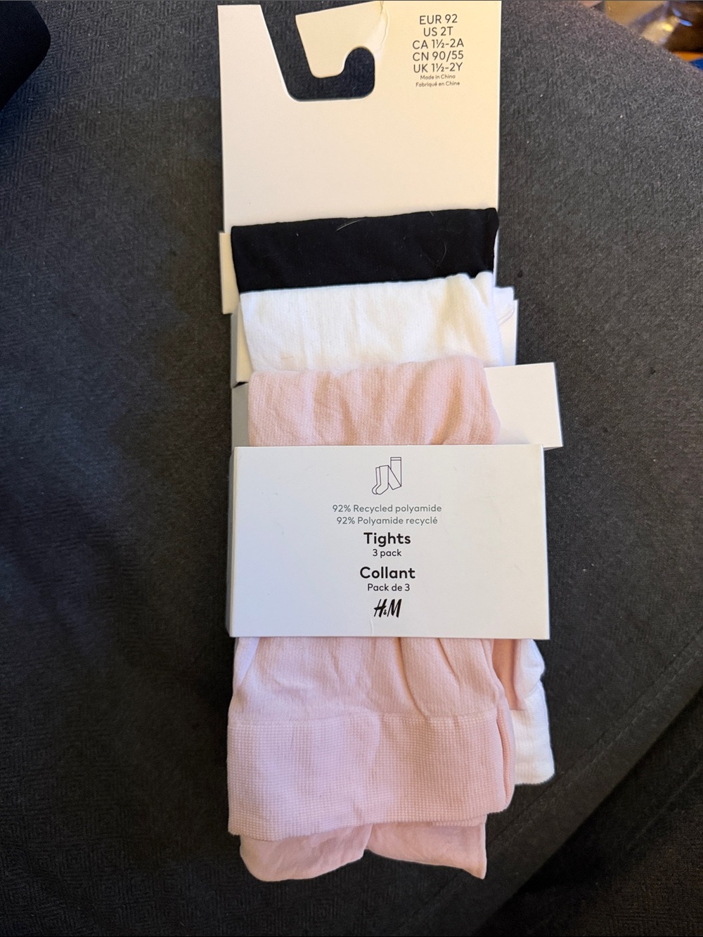 2T H&M 3-Pack Tights in Black, White & Light Pink